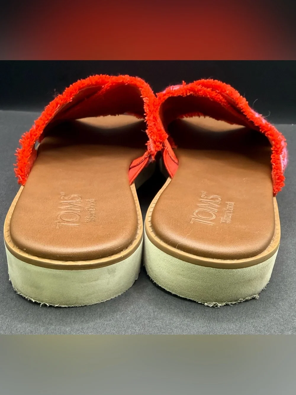 Toms Women’s Mae Red and Pink Woven Crossband Slide Sandals- Size:9